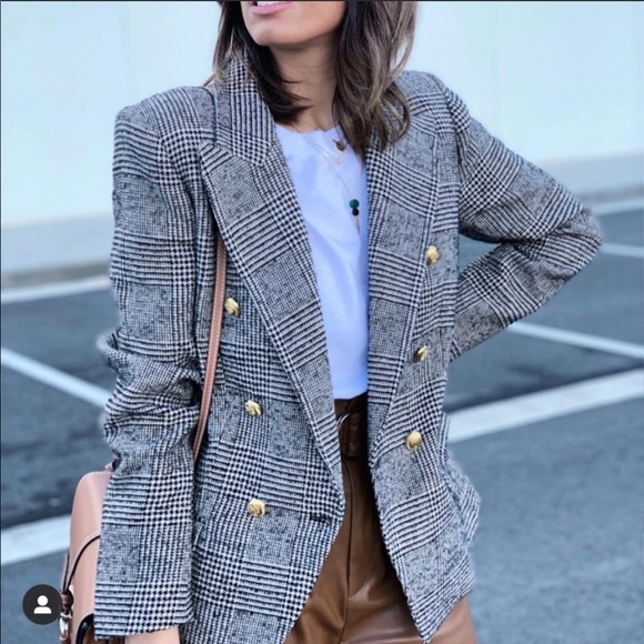 Double Breasted Plaid Blazer Zara 